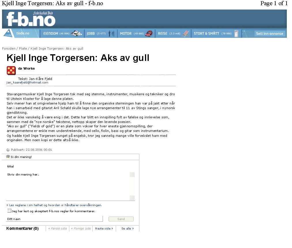 Anmelding Aks av gull i Fredrikstad Blad