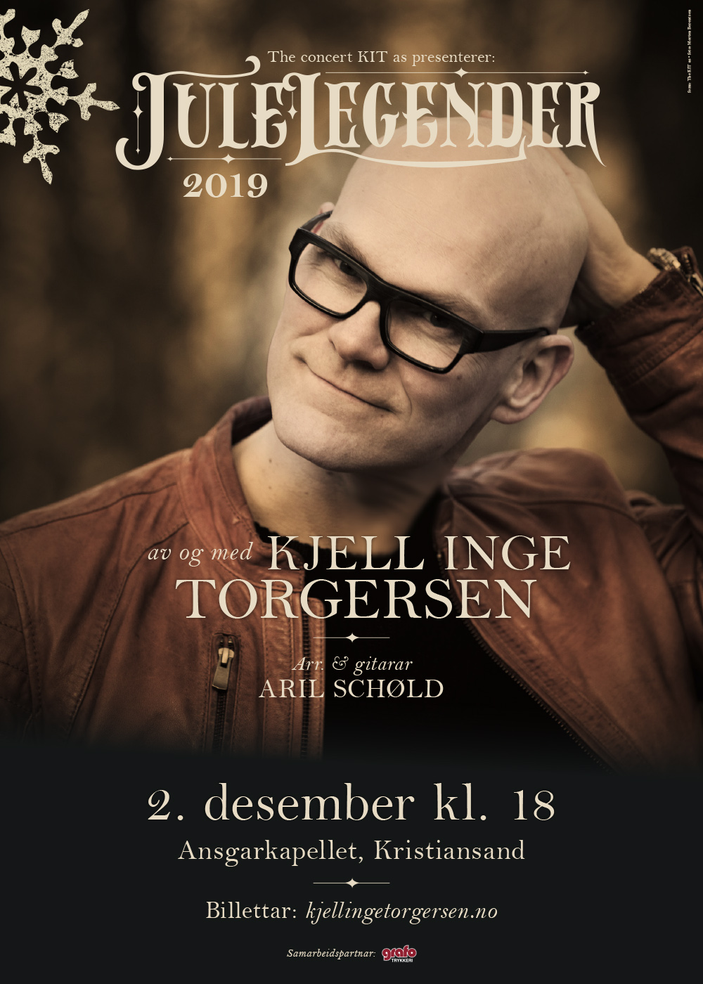 Julelegender:2019 – plakat Kristiansand. (Foto: Morten Berentsen. Form: The KIT as)